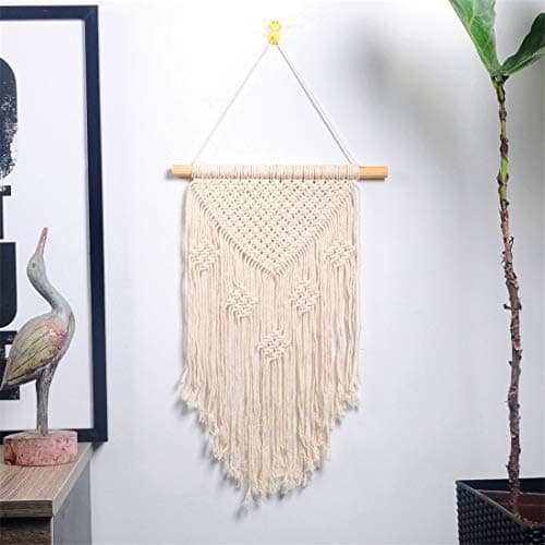 VJUKUBCUTE Macrame Fringe Boho Decor Shabby Chic Wall Hanging Wedding Backdrop Arch Window Covering Headboard Curtain Hanger Cotton Handmade Wall Art,40Cm W X 50Cm L