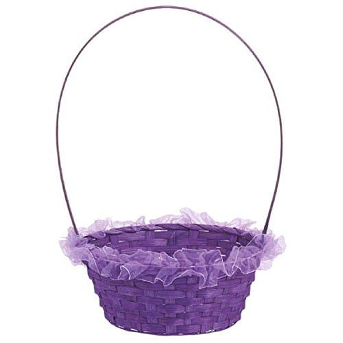 Amscam Ruffled Straw Basket, 16" x 6 1/2", Purple