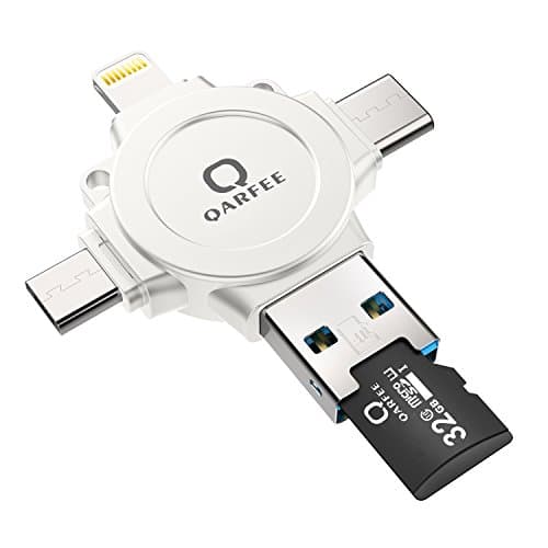 4in1 32GB Flash Drive For IOS/Android,QARFEE Alloy OTG Type C/Lightning/USB/Micro USB Memory Stick External Storage Flash Pen Drive U Disk for iPhone iPad iPod Mac Android cell phone and PC, Silver