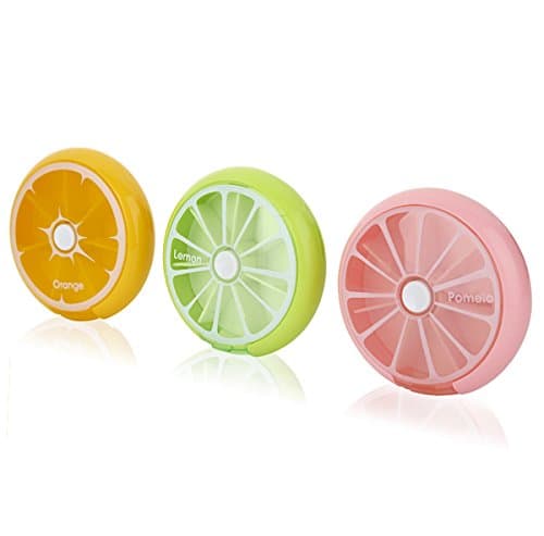 'Knob Pill Box Pill Box Pill Box Medicine Storage Dossage Candy 7 Compartments Pill Box with Handy Push Twist Action Pomelo