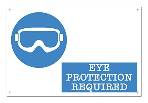 Eye Protection Required White Aluminium Metal Sign