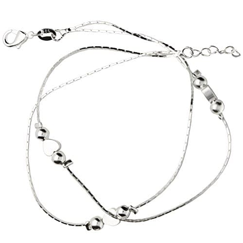 Mya Type Women's Anklet Chain Ankle Bracelet Link Foot Chain Anklet 925 Sterling Silver Heart Anklet Foot Plates Beaded Ribbon Myasiket 69