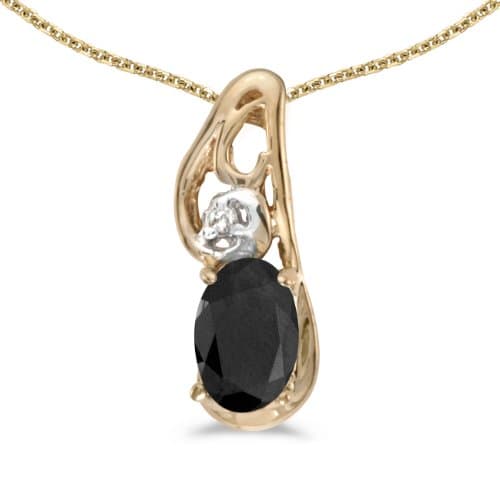 10k Yellow Gold Oval Onyx And Diamond Pendant