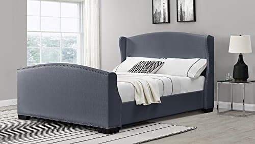 Unmatchable Wing Back Sleigh Bed Linen Fabric White Or Dark Grey Double Or King Size (Grey, Double)