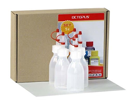5x 50 ml Octopus dropper bottles plastic bottles, plastic bottles made from LDPE with wash bottle closure, laboratory bottles with drip stop, empty spray bottles with red retaining strap, incl. labels