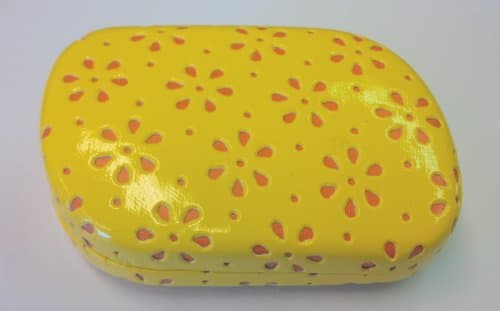 Ladies Small Clam shell style Floral hard case suitable for carrying Contact lenses and jewellery etc Overnight Yellow