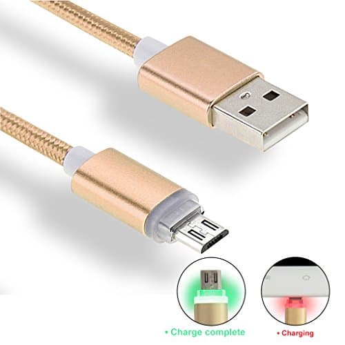 Micro USB Cable, iMusi Nylon Braided OD 4.0mm LED Lightning USB Cord for Sony Samsung HTC LG Android Smartphone - 1M - Gold