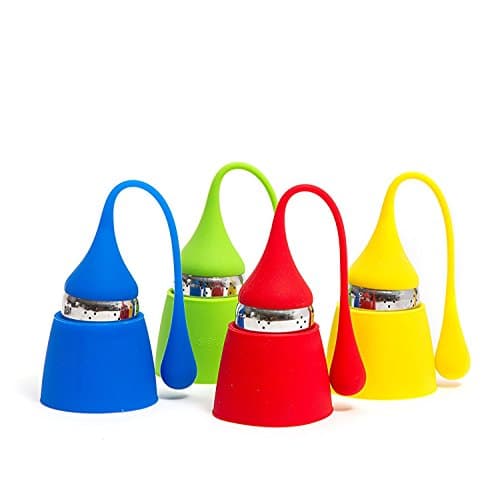 HULLR 4 Piece Silicone Tea Infuser With Stainless Steel Strainer Includes Drip Trays (Cone)