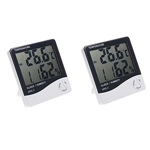 2 Pcs of Wallzkey LCD Digital Display Thermometer Hygrometer Temperature Humidity and Time Clock &amp; Calendar Function (-10 ~ 50 ℃)