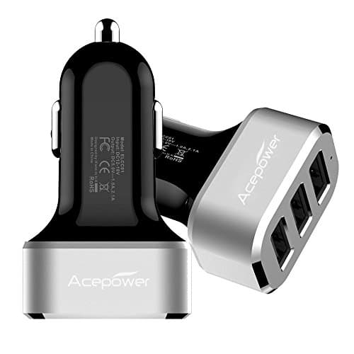 [Certified by Apple] ACEPower® Premium 3 USB 26W 5.1A Aluminum Panel Compact Designed USB Car Charger for iPhone 6 6plus 5 5S 5C 4 4S,iPad 4 3 2,iPad mini,iPad air Battery Power Supply for All Apple Device, Galaxy, Cell Phones, Tablet, Android Devices (Black+Silver)