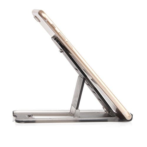 GADGET FUSION Portable Pocket-sized Adjustable Collapsible Plastic Cellphone Holder, Tablet Stands, Smartphone Mounts, Mobile Cell Phone Mount (Transparent black)