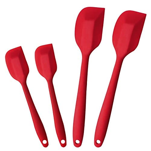 Vangold Kitchen Silicone Spatula Set - 4 Heat Resistant Silicon Cooking Spoon Stainless Steel Core Coated In Non Stick Rubber 2 Large & 2 Small(Cherry-Red)