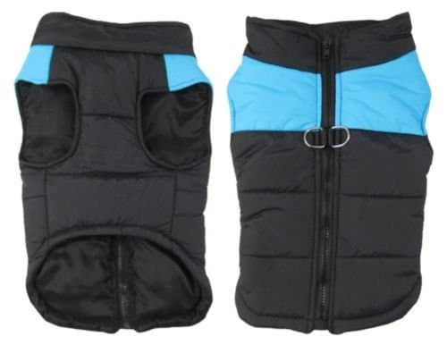 Winter Dog Coat Jacket For Medium and Large Dogs, Warm Padded Puffer, Chest Protector, Vest Harness, Easy To Use Zip Up Design Blue Small
