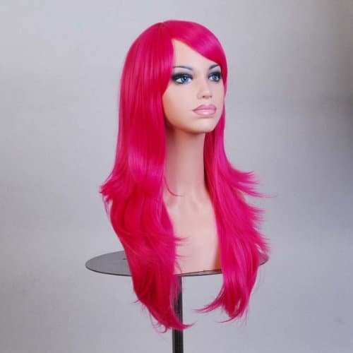 Tengs Medium Long Wavy Full Wig (Hot Pink)
