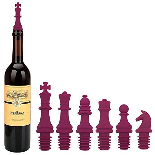 Wine Stopper KITTEC Novelty Chess Wine Bottle Stopper Set Reusable Silicone Caps Beer Sealer Cover for Wine Beer Champange Alcohol Sparkling Wine (Fushia)