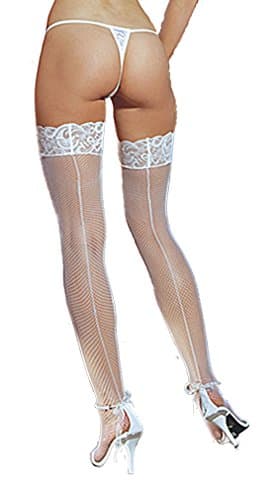 Fishnet Backseam Lace Top Hold Ups By Sentelergi ,Various Colours,Sizes S,M,L,XL (Medium, White)