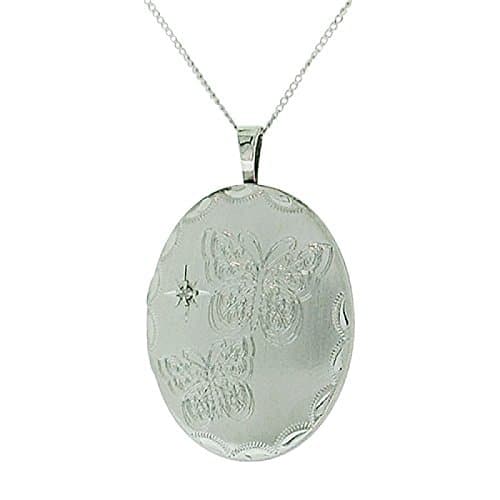 TOC Sterling Silver Crystal Set Butterfly Oval Locket Necklace 18"