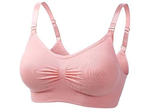 UtopyaUK 1 or 2 Pack Seamless Nursing Maternity Bra Breastfeeding Drop Clip Cup Comfortable Crop Top (Large, Pink)