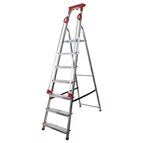 7 Tread - Aluminium Safety Platform Step Ladder With Handrail &amp; Tool Tray
