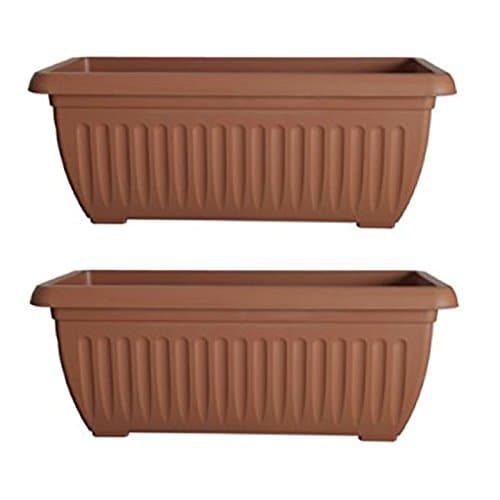 2 RECTANGULAR 60cm TERRACOTTA TROUGH PLANTER SET GARDEN FLOWER PLANT POT BASKET