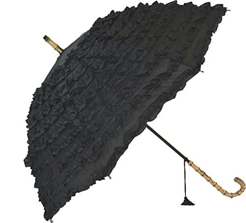 FiFi Frilly Walking Length Umbrella - Night Black