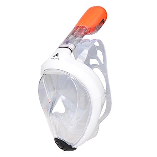 Snorkel Mask 180° Degree AQUABA | Dive Mask | Panoramic | Full Face | Surface | Anti-Fog | Scuba Diving | Snorkeling | Swimming | White
