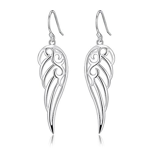 Sterling Silver Angel Wings Design Dangle Drop Earrings For Sensitive Ears By Renaissance Jewellery - New Product Promotion
