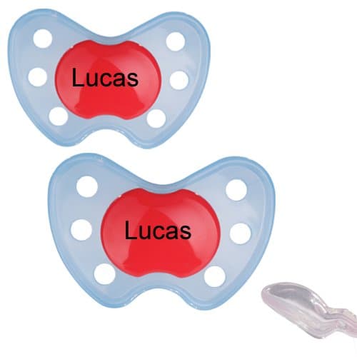 Personalised Dummy, Babynova "Dentistar", Silicone, Size 2, blue with red button (2 pcs)