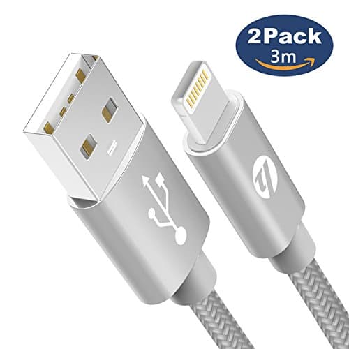 [Apple MFi Certified] iPhone Charger Lightning Cable, TUOYA Nylon Braided Lightning to USB Wire Fast Charging and Data Sync Cable Cord for Apple iPhone X/ 8/ 7/ 6S/ 6/ SE/ 5S/ 5C/ 5, iPad Mini/ 2/ 3/ 4/ Air [2-Pack, 3M]