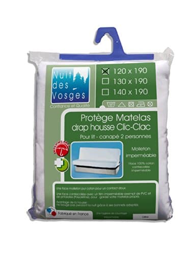Nuit des Vosges 2090932 Céline Mattress protector for Sofa bed Waterproof Cotton White 190 x 120 cm