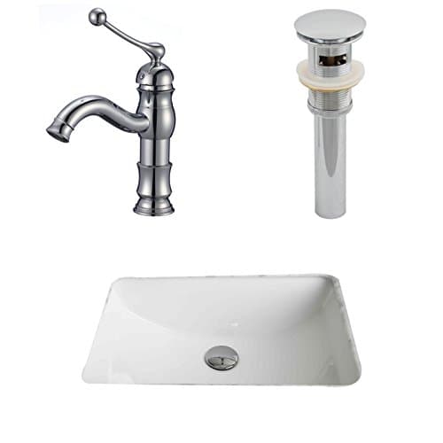 Jade Bath JB-13266 20.75" W x 14.35" D CUPC Rectangle Undermount Sink Set with Single Hole CUPC Faucet and Drain, White