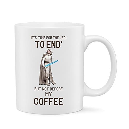 Star Wars Mug *Funny Luke Skywalker Mug* Design Lightsaber Tea / Coffee Mug Light Side Time for the Jedi to End [Kids or Adults]
