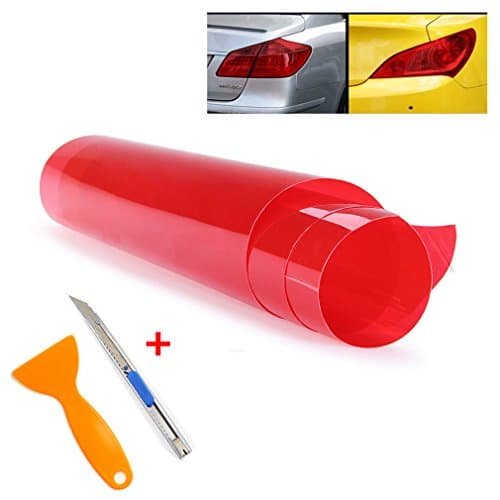 2 PCS 12" x 48" 30 x 120cm Car Smoke Fog Light Headlight Taillight Tint Vinyl Film Sheet Sticker with Squeegee + Cutter (Red)