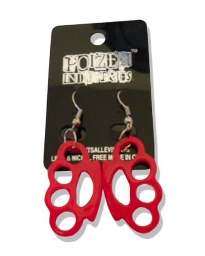 Poizen Industries Pink Knuckle Duster Punk Emo Gothic Psychobilly Hook Earrings - 3 cm x 1.8 cm