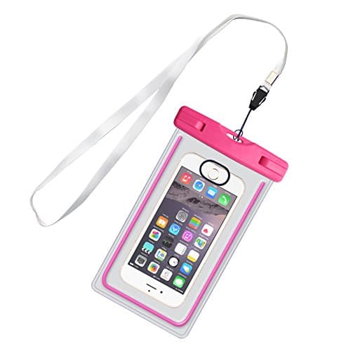 IWAMEE Waterproof Case, Universal Underwater Dry Bag Pouch, Touch ID Fingerprints Transparent Window Watertight Sealed System for iPhone 7 7plus 6 6s Samsung Galaxy s6 s7 s7 edge Huawei and Other Smartphone up to 6 inches for Boating Swimming Diving Hiking (Pink)
