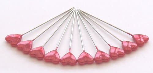 10 x RED HEART LAPEL PINS IDEAL FOR CORSAGE'S, BUTTON HOLES ETC 10 x 2" (50mm)