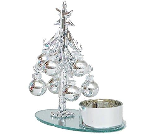 Glass Christmas Tree With Silver Baubles, Tea Light Holder – Home Improvement Accessory for Decoration, Gifting, Illuminating. DIY Crib Décor
