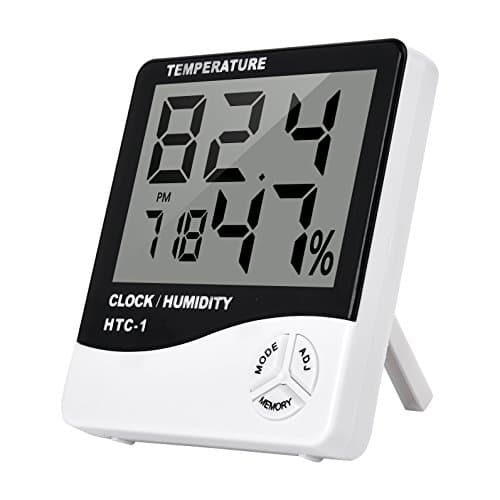 Hygrometer Thermometer Clock, Indoor 3-in-1 Digital LCD Display Screen Time Humidity Monitor with Temperature Gauge Humidity Meter