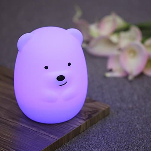 Children Night Light with Remote,Cute Rabbit and Bear Soft Silicone Led Lamps 9 Colors Adjustable Brightness,Timing off,USB Rechargeable for Baby Kids Christmas Gift (Bear)