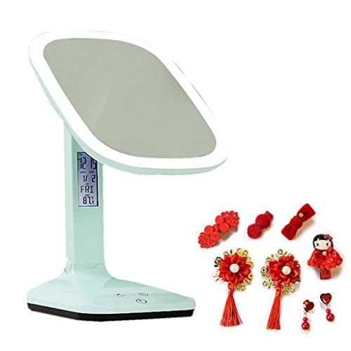 Power uk- LED Desk Lamp Mirror Folding Mirror Portable LED Mirror Desktop Dimmable Rechargeable   Give 1 Set Of Headdress (Color : Green)