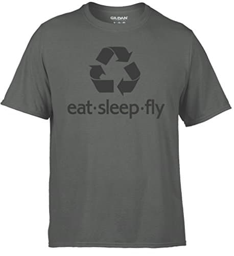 eat sleep fly - PILOT PLANES Recycle design - Mens Grey/Charcoal Tee Gift Present Idea (X-Large, Charcoal)