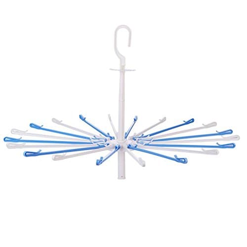 Seroda Plastic Umbrella Shape Foldable Portable 20 Clip Clothes Dryer Hanger Baby Diapers Racks (Blue)