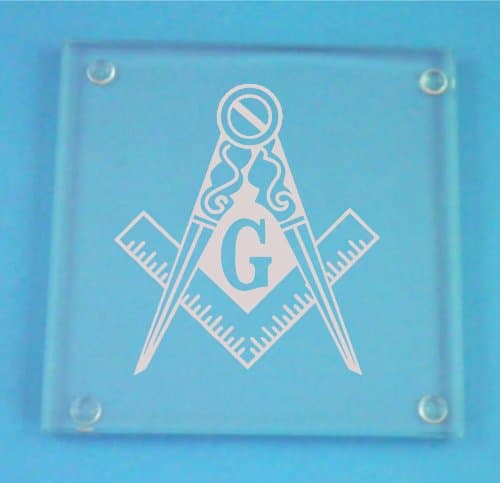 Set of 4 Glass Coasters With Masonic Emblem Design
