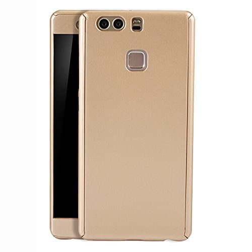 Integral Case for Huawei P9 Plus Slim Shockproof Anti Slip &amp; Anti Fingerprint Cover Front &amp; Back + Tempered Glass Screen Protector New Design 360 Degree Full Protection Shield for Huawei P9 Plus Golden