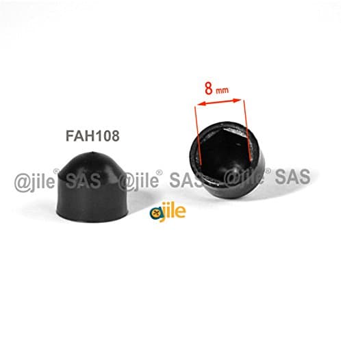 ajile - 20 pieces - Snap on domed nut bolt cap, protective cover for M5, 8 mm nut - BLACK plastic - FAH108