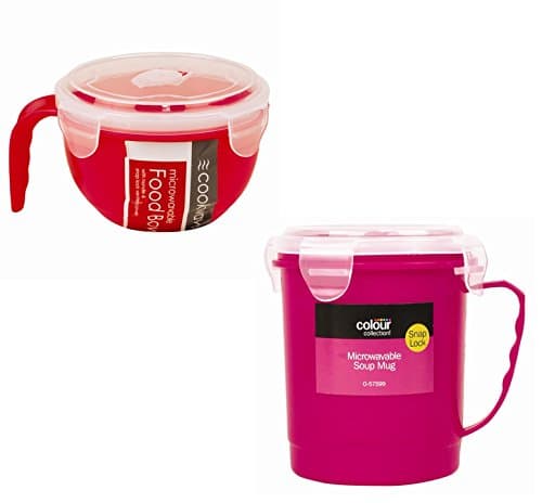 Microwaveable 2-Piece Bowl and Soup Mug Set (Pink &amp; Red)