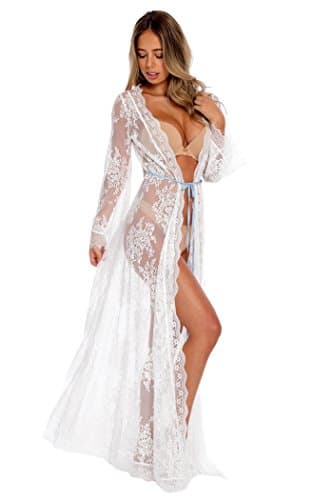 Aporei Floral Lace Maxi Robe - White - Small