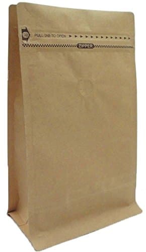 1lb / 16oz Kraft Paper Stand Up Flat Bottom Side Gusset Pouch / Coffee Bag. With Degassing Valve and Resealable Pocket Zipper. Pack of 10