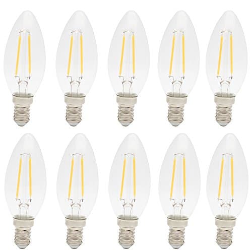 10x 2W E14 C35 LED Filament Bulb Equivalent to 15 W 140 Lumen Warm White 2700 Kelvin, 360°Beam Angle,Antique Filament Candle Bulb for Use in Chandeliers, Wall sconces, and Pendant Lighting AC220V