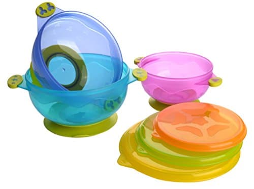 Reizbaby Stay-put Suction Feeding Bowl Set Stackable Baby Bowl with Snap Tight Lids FDA Approved BPA Free Training Tableware for Toddlers (3 count)